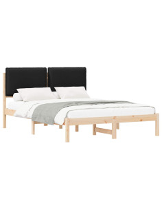Letto con Testiera Rivestita Nero 135 x 190 cm Pino massello 2