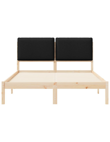 Letto con Testiera Rivestita Nero 120 x 190 cm Pino massello