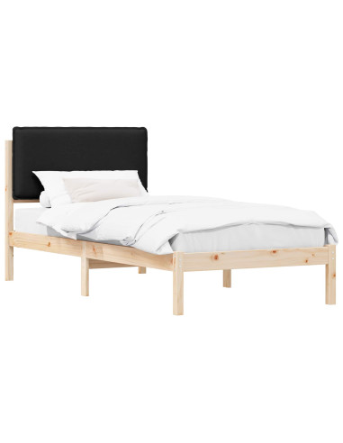 Letto con Testiera Rivestita Nero 80 x 200 cm Pino massello