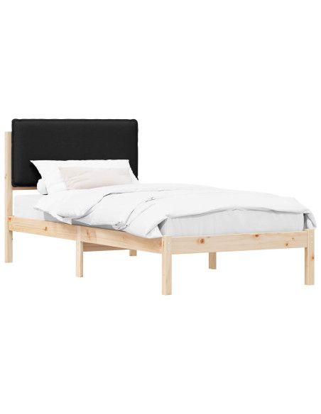 Letto con Testiera Rivestita Nero 80 x 200 cm Pino massello
