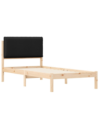 Letto con Testiera Rivestita Nero 75 x 190 cm Pino massello