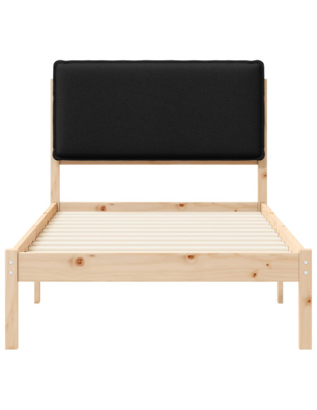 Letto con Testiera Rivestita Nero 75 x 190 cm Pino massello