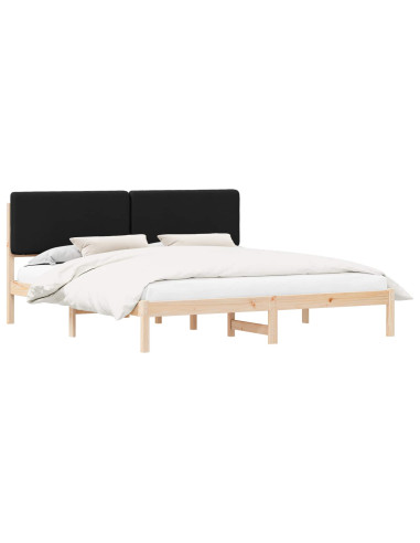 Letto con Testiera Rivestita Nero 180 x 200 cm Pino massello