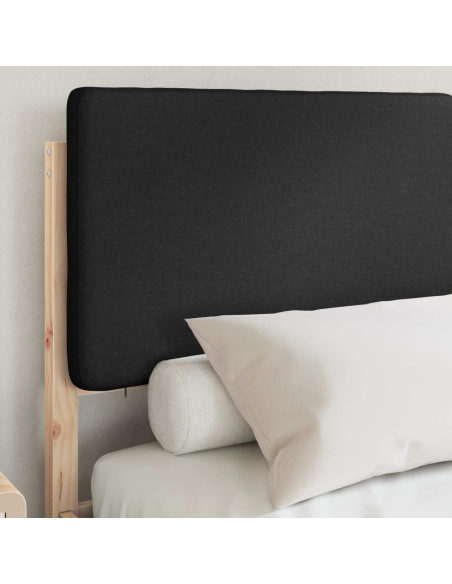 Letto con Testiera Rivestita Nero 150 x 200 cm Pino massello