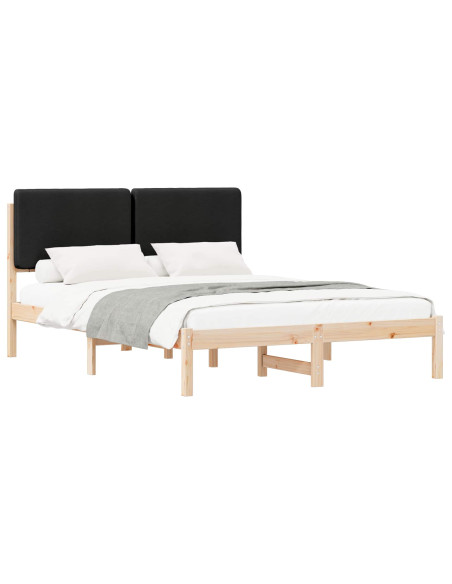 Letto con Testiera Rivestita Nero 140 x 200 cm Pino massello