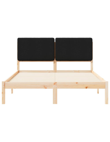 Letto con Testiera Rivestita Nero 140 x 200 cm Pino massello