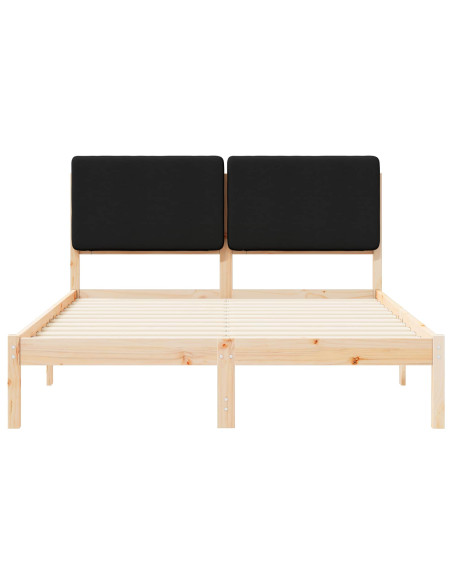 Letto con Testiera Rivestita Nero 140 x 200 cm Pino massello