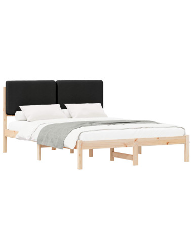 Letto con Testiera Rivestita Nero 140 x 190 cm Pino massello