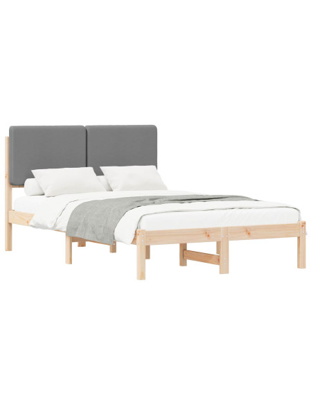 Letto con Testiera Rivestita Grigio chiaro 135 x 190 cm