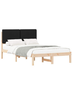 Letto con Testiera Rivestita Nero 135 x 190 cm Pino massello 2