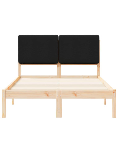 Letto con Testiera Rivestita Nero 135 x 190 cm Pino massello