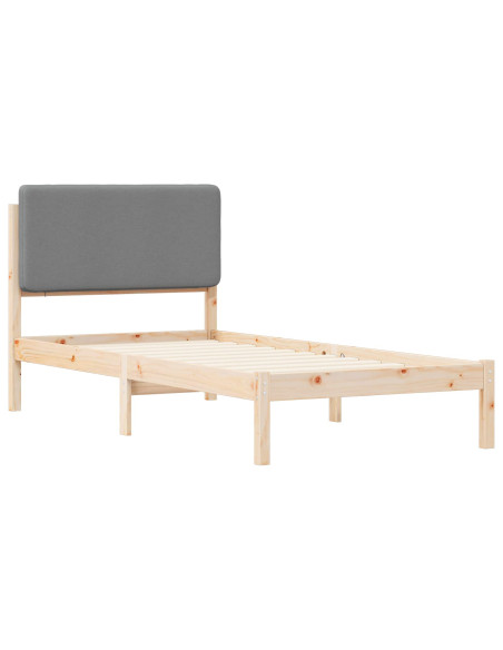 Letto con Testiera Rivestita Grigio chiaro 75 x 190 cm
