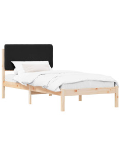 Letto con Testiera Rivestita Nero 75 x 190 cm Pino massello 2