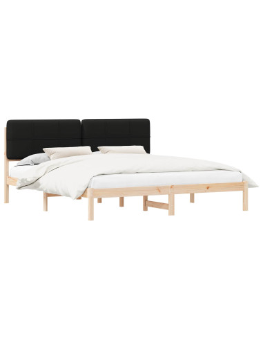 Letto con Testiera Rivestita Nero 180 x 200 cm Pino massello