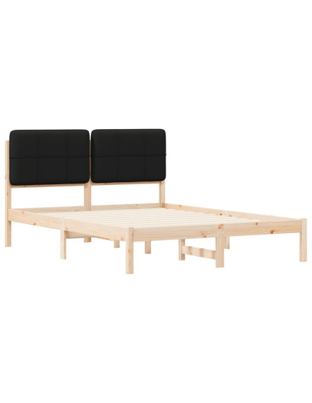Letto con Testiera Rivestita Nero 140 x 190 cm Pino massello