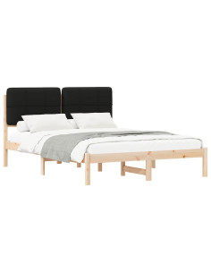 Letto con Testiera Rivestita Nero 135 x 190 cm Pino massello 2