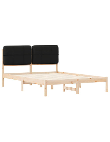 Letto con Testiera Rivestita Nero 135 x 190 cm Pino massello