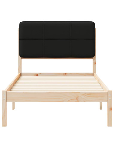 Letto con Testiera Rivestita Nero 80 x 200 cm Pino massello