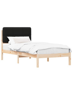 Letto con Testiera Rivestita Nero 90 x 190 cm Pino massello 2