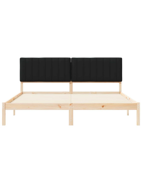 Letto con Testiera Rivestita Nero 180 x 200 cm Pino massello