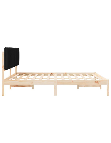 Letto con Testiera Rivestita Nero 180 x 200 cm Pino massello