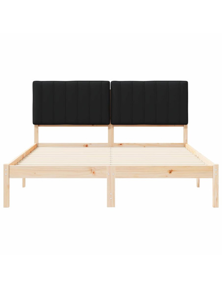 Letto con Testiera Rivestita Nero 160 x 200 cm Pino massello