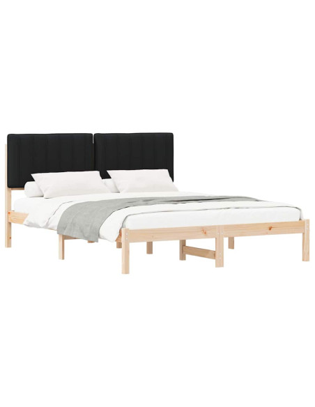 Letto con Testiera Rivestita Nero 150 x 200 cm Pino massello