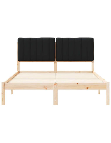 Letto con Testiera Rivestita Nero 140 x 200 cm Pino massello