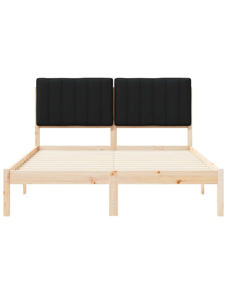 Letto con Testiera Rivestita Nero 140 x 200 cm Pino massello