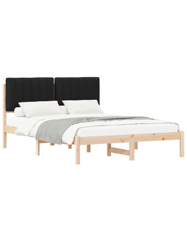 Letto con Testiera Rivestita Nero 140 x 190 cm Pino massello