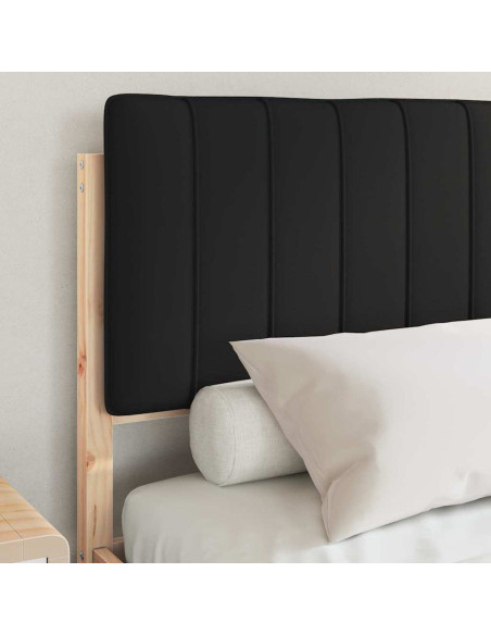 Letto con Testiera Rivestita Nero 135 x 190 cm Pino massello