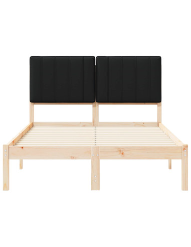 Letto con Testiera Rivestita Nero 120 x 190 cm Pino massello