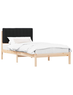 Letto con Testiera Rivestita Nero 100 x 200 cm Pino massello 2