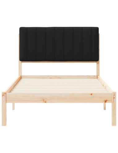 Letto con Testiera Rivestita Nero 100 x 200 cm Pino massello
