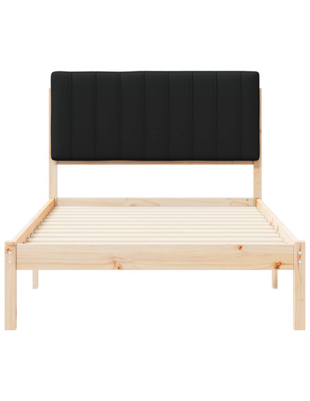 Letto con Testiera Rivestita Nero 100 x 200 cm Pino massello