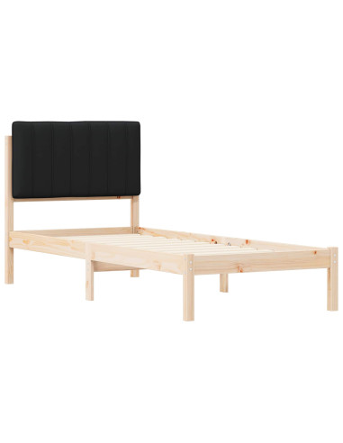 Letto con Testiera Rivestita Nero 80 x 200 cm Pino massello