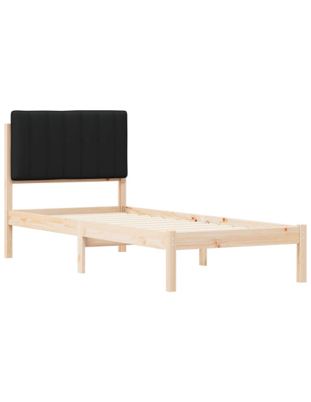 Letto con Testiera Rivestita Nero 80 x 200 cm Pino massello