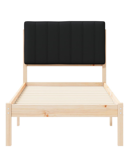 Letto con Testiera Rivestita Nero 80 x 200 cm Pino massello