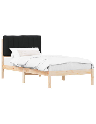 Letto con Testiera Rivestita Nero 90 x 190 cm Pino massello