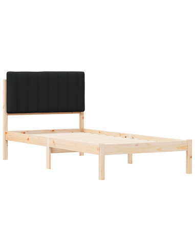 Letto con Testiera Rivestita Nero 90 x 190 cm Pino massello