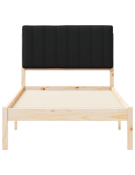 Letto con Testiera Rivestita Nero 90 x 190 cm Pino massello