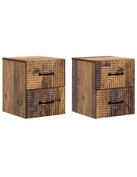 Mobiletto da notte a muro 2 pcs Legno antico 34,5 x 33 x 40 cm