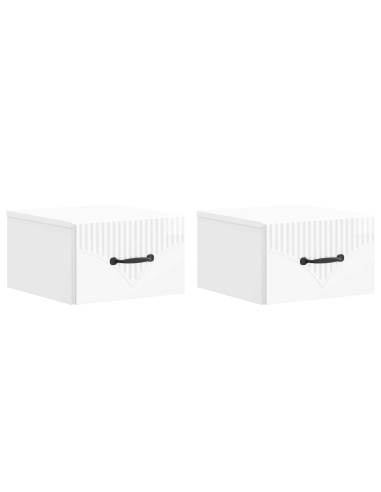 Mobiletto da notte a muro 2 pcs Bianco Lucido 34,5 x 33 x 20 cm