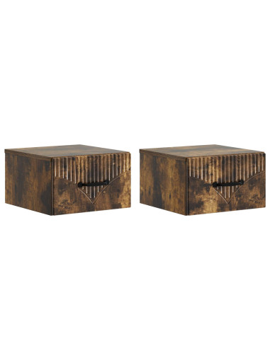 Mobiletto da notte a muro 2 pcs Rovere Fumo 34,5 x 33 x 20 cm
