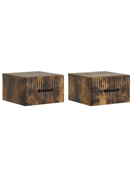 Mobiletto da notte a muro 2 pcs Rovere Fumo 34,5 x 33 x 20 cm