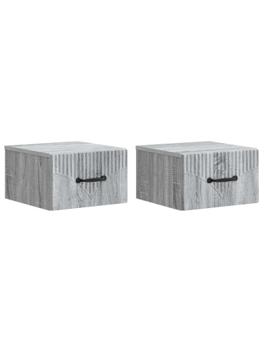 Mobiletto da notte a muro 2 pcs Grigio Sonoma 34,5 x 33 x 20 cm