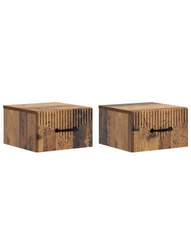 Mobiletto da notte a muro 2 pcs Legno antico 34,5 x 33 x 20 cm