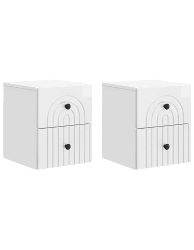 Mobiletto da notte a muro 2 pcs Bianco Lucido 33 x 34,5 x 40 cm
