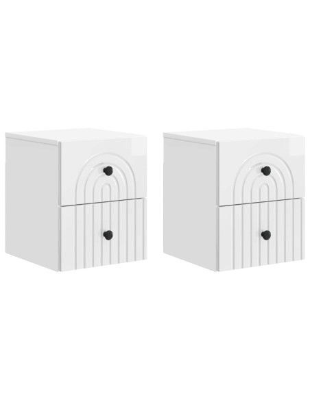 Mobiletto da notte a muro 2 pcs Bianco Lucido 33 x 34,5 x 40 cm