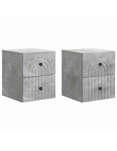 Mobiletto da notte a muro con cassetto 2 pcs Grigio Cemento